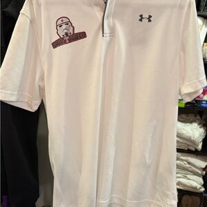 Under Armour White Polo with Custom SwaggTropper logo Temple